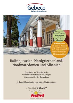 Balkanjuwelen 2026 - Kundenabend mit Gebeco-Reiseleiter