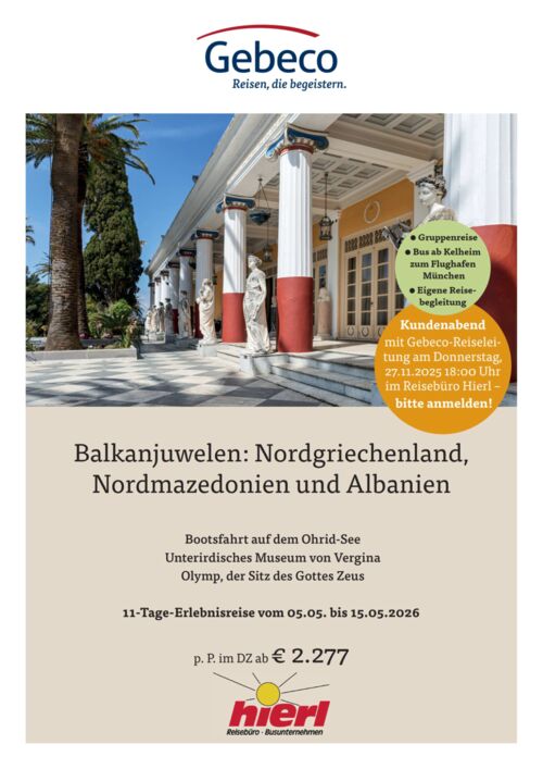 Balkanjuwelen 2026 - Kundenabend mit Gebeco-Reiseleiter