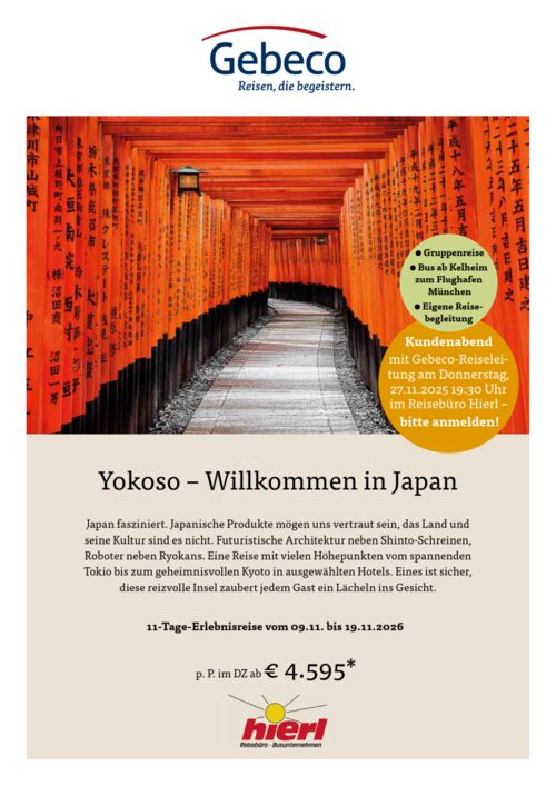 Japan 2026 - Kundenabend mit Gebeco-Reiseleiter