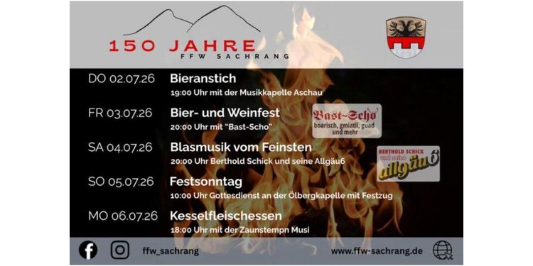 Jubiläum 150 Jahre Feuerwehr Sachrang - Blasmusik vom Feinsten mit "allgäu6"