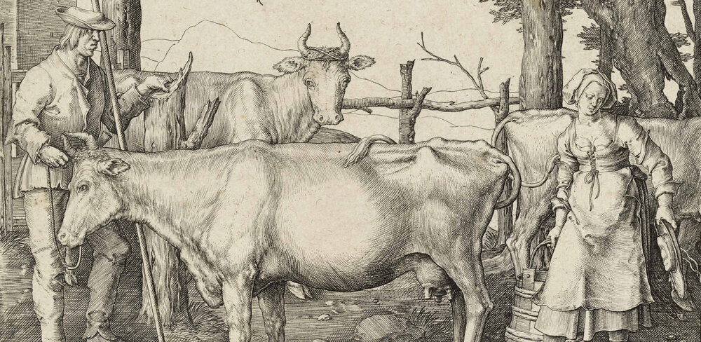 Lucas Hugensz van Leyden (1494–1533), Die Milchmagd, Detail, 1510, Kupferstich
