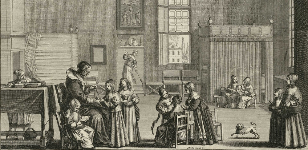 Abraham Bosse, Die Schulmeisterin, Detail, um 1638, Radierung und Kupferstich