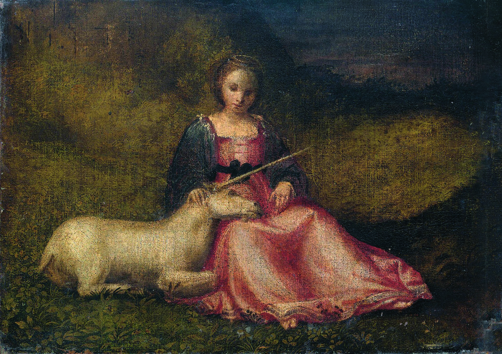 Unbekannt (Venezianisch): Frau mit Einhorn, um 1510