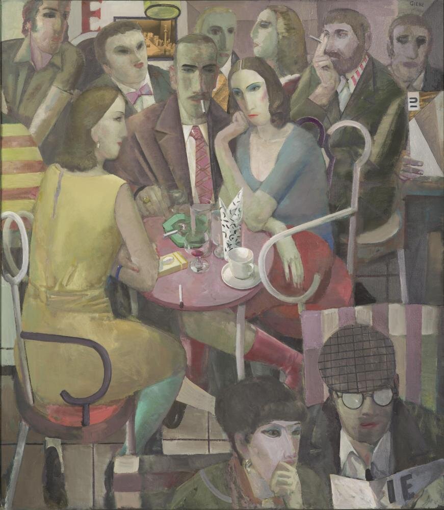 Hubertus Giebe, Nachtcafé, 1977/78 Öl auf Leinwand und Collage 160 x 140 cm Kunstsammlung der Berliner Volksbank K 374