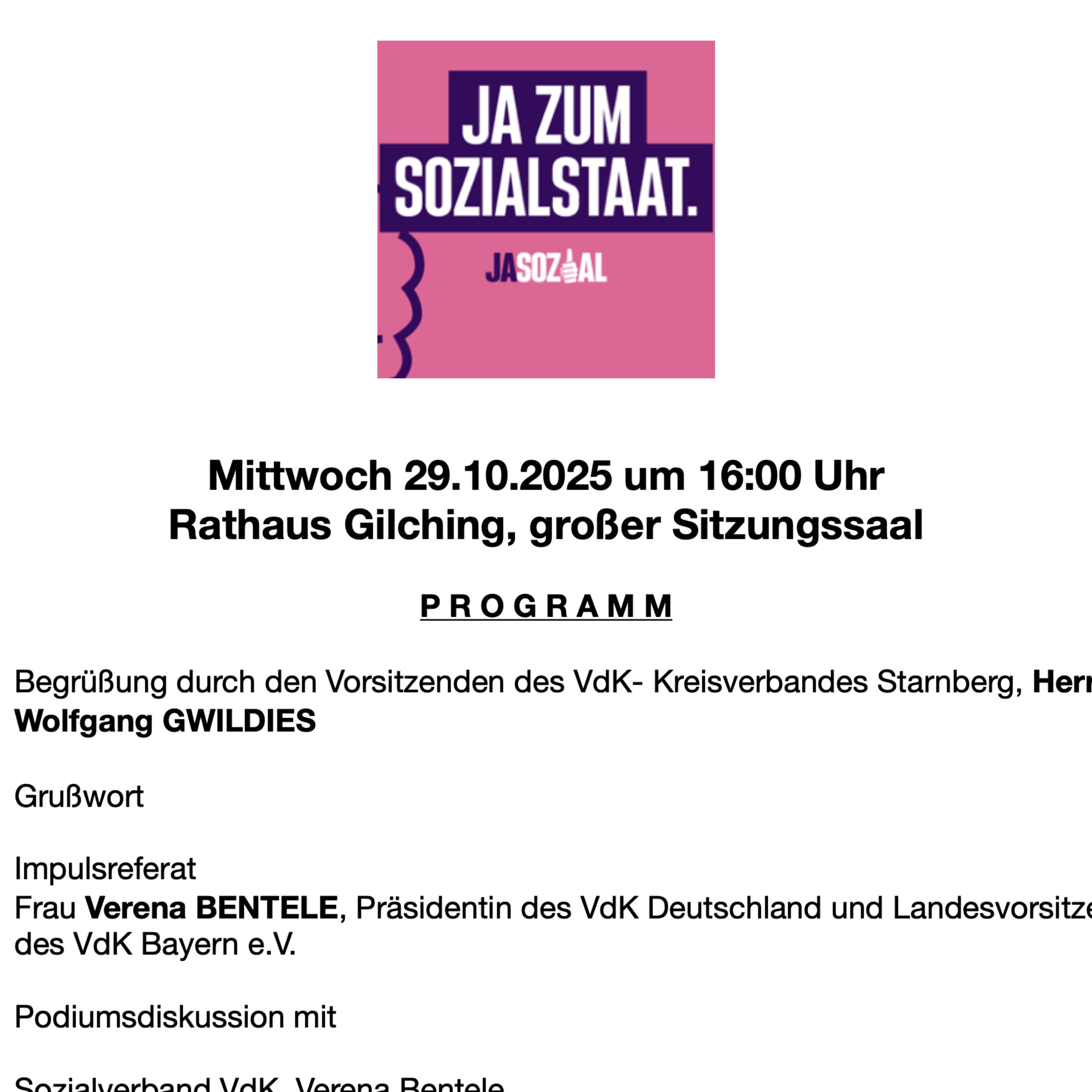 Veranstaltung mit Verena Bentele - Sozialstaat auf der Kippe  - JA zum Sozialstaat - Sozialverband VdK Kreisverband Starnberg